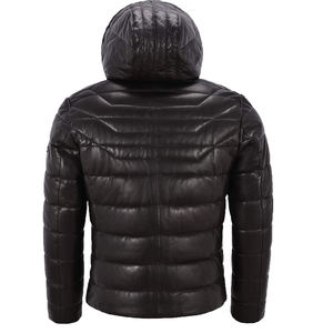 <b>Mens</b> Leather Puffer <b>Jacket</b> Water Resistant Quilted Winter Coat Warm Insulated Outdoor Casual Fashion Custom - Product Image 2