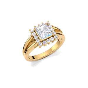 Elegante Anillo Halo con Diamantes de Corte Princesa de 1.28ctw |   Anillo de aniversario clásico con halo cuadrado de oro amarillo, blanco y rosa de 18 quilates - Product Image 2