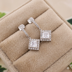 Classic Silver Square Cushion Cut <b>Halo</b> Dangle <b>Earrings</b> Sterling Silver Clear CZ Drop <b>Earrings</b> Luxury Engagement Anniversary - Product Image 2