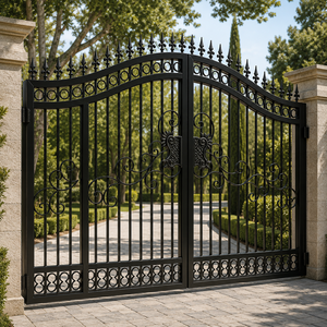 Puerta de Entrada Doble de Hierro Forjado Negro con Adornos de Espiga y Volteos para Entrada de Villa o Jardín, Diseño de Seguridad - Product Image 2