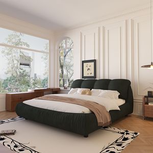 Luxury <b>Queen</b> <b>Size</b> Upholstered Platform <b>Bed</b> with Oversized Padded Backrest Solid Wood Frame for Multiple Heights - Product Image 2