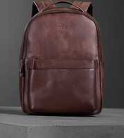 Sac à dos en cuir véritable Leather Talks, capacité pour ordinateur portable 14 pouces, style professionnel, couleur marron, fermeture à glissière