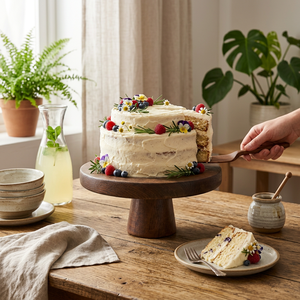 Support à gâteau rond en bois fait main, plateau écologique réutilisable pour desserts, mariages, fêtes, outils de pâtisserie, compatible lave-vaisselle - Product Image 4