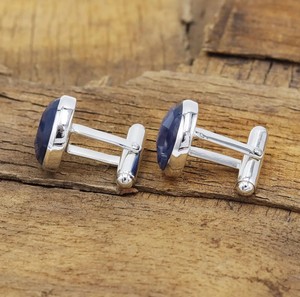Boutons de manchette Shama Gems Jewels en kyanite pour hommes, en argent sterling 925, faits à la main, pierres précieuses, cadeau formel pour garçons d'honneur, mariage, smoking, pour lui - Product Image 5