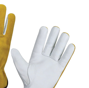 Leather Work <b>Gloves</b> White with Yellow Palm Anti-Slip Anti-static <b>Latex</b>-free Full Texture Safety <b>Gloves</b> Straight Cuff - Product Image 3