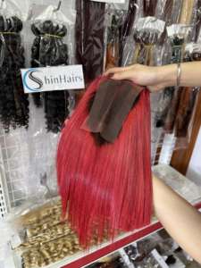 2024 Tendance Chaude Court Rouge Bob Perruque avec Transparent HD Lace Front Fermeture Bonestraight Vietnamien Cheveux Humains Lace Frontal - Product Image 6