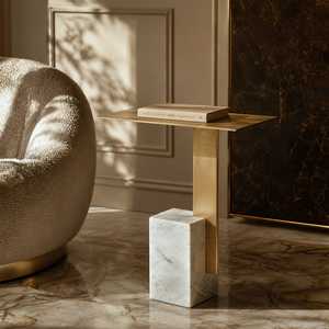 Opulent Durable Modern Rectangular Side <b>Table</b> with Marble Base and Aluminum Top Contemporary Design for Living Room - Product Image 4