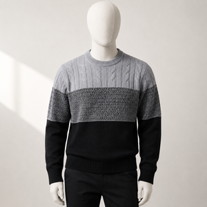 Pull tricoté unisexe personnalisé OEM, col rond, color block, streetwear décontracté, vente en gros sous marque privée - Product Image 4