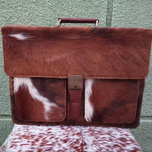 Wholesale Custom Large Capacity Leather Hair on <b>Laptop</b> Bag Cowhide Fashion Style Portable Material Hair on <b>Laptop</b> Briefcase - Product Image 1