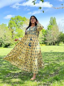 Pure Cotton Maxi Dress Indian Block Bagru Print Summer Earthy Nature Goddess Comfy Daywear - Product Image 3
