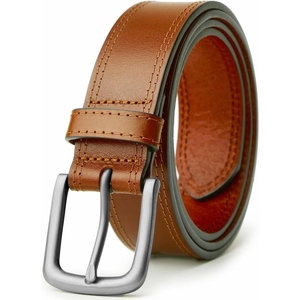 Cinturón de Cuero Genuino para Hombre, Correa Clásica de Piel de Vaca Marrón con Hebilla de Metal Resistente, para Uso Formal e Informal - Product Image 4