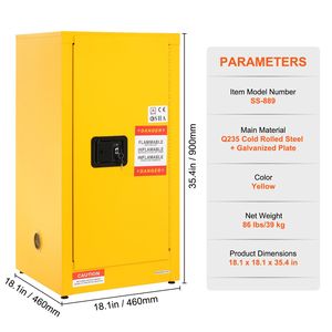 Armadio di Sicurezza Antideflagrante per Liquidi Infiammabili in Acciaio Laminato a Freddo da 16 Galloni 18,1 X 18,1 X 35,4 per Stoccaggio in Magazzino - Product Image 1
