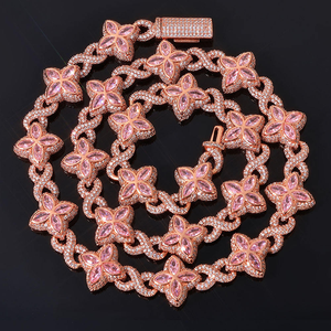 Collier à maillons floraux en moissanite, collier floral serti de pierres, bijoux de luxe, cadeau pour femme, élégant et tendance - Product Image 3