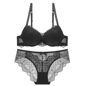 Hot Selling Women <b>Sexy</b> Lace Padded Push-Up Underwire <b>Bra</b> Removable Pads Seamless Bikini Panty Floral Embroidery Breathable - Product Image 6