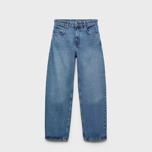 Mide Rise OEM ODM Customized Logo Women's Loose Jeans Breathable Denim Rivet <b>Decoration</b> Casual Solid Waist Placement - Product Image 3