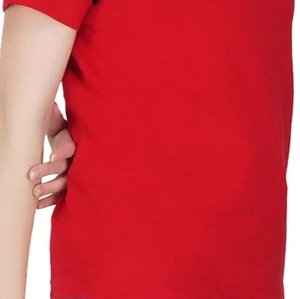 Camiseta de Manga Corta con Cuello Redondo Roja para Mujer, Tejida, Corte Regular, Color Sólido, Informal, con Detalle de Rayas, para Todas las Temporadas - Product Image 5