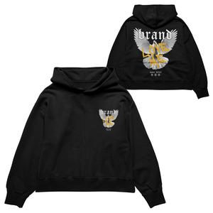 Sudadera con Capucha Negra Extra Grande con Estampado de Águila en la Parte Delantera, Sudadera Informal Unisex, 100% Algodón, Felpa Francesa, Manga Regular, Estilo Invernal - Product Image 3