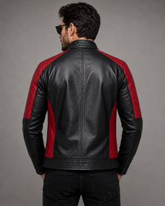 Blouson de motard en cuir véritable pour homme, fermeture éclair sur le devant, col rabattable, manches longues, séchage rapide, respirant, écologique, décontracté, pour moto - Product Image 2
