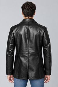 <b>Men's</b> Luxury Black <b>Leather</b> <b>Blazer</b> Double Breasted Wide Peak Lapel Elegant Business Formal Suit Jacket OEM Wholesale Supplier - Product Image 4