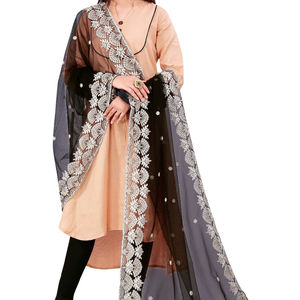 Hermosa Dupatta de Tela Negra con Diseño Indio-Pakistaní, Bordado Elegante, para Bodas, Casual, Tradicional, Ropa Femenina - Product Image 1