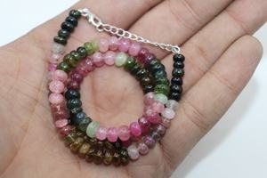 Collier multi-tourmaline lisse en forme de rondelle, perles de tourmaline pastèque de 5 à 6 mm - Product Image 2