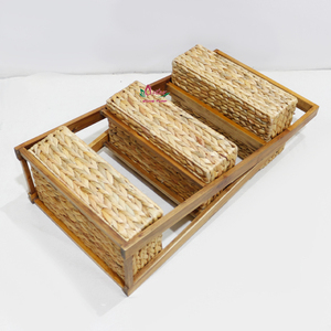 Handcrafted 3 Tier <b>Storage</b> <b>Shelf</b> Natural Water Hyacinth Woven <b>Basket</b> Stand for Home Kitchen Organizer - Product Image 2