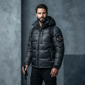 Veste matelassée à capuche pour homme, camouflage noir, veste d'hiver matelassée, fermeture éclair intégrale, isolée, chaude, décontractée, pour l'extérieur - Product Image 3
