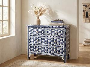 Commode en bois de style arabe moderne et luxueux avec incrustations en os noir, tiroirs pour chambre à coucher, salon, meubles de maison, cuisine - Product Image 1