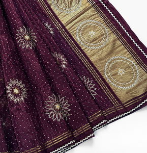 Sari indien en gros pour mariage, en Georgette couleur vin, brodé, tenue traditionnelle pour femme, robe de mariée de créateur avec chemisier - Product Image 6