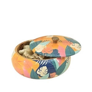 Handcrafted Mango Wood Roti <b>Box</b> with <b>Floral</b> Printed Lid Eco-Friendly Wooden Chapati Casserole for Kitchen & Dining Hot Pot - Product Image 3