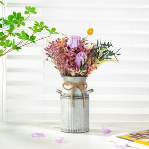 Rustic Galvanized Steel Tabletop <b>Vase</b> With Handle For Home Decor Housewarming Gift - Product Image 5
