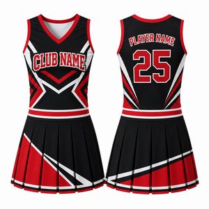 Ensemble d'uniformes de cheerleading personnalisés, noir, rouge, blanc, haut sans manches, jupe plissée, impression par sublimation, nom du club, numéro 25, taille adulte - Product Image 1