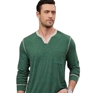 Camiseta informal de manga larga con cuello en V para hombre de alta calidad cómoda - Product Image 1
