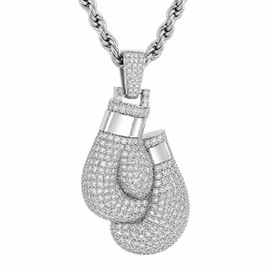 Iced Out Boxing Gloves Pendant 18K White Gold Rhodium Plated Micro Pave Crystal Men's Hip Hop Rope Chain <b>Necklace</b> - Product Image 6