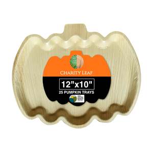 12\" X 10\" Natural Palm Leaf Trays <b>Disposable</b> Dinnerware & <b>Tableware</b> Pumpkin Style - Product Image 1