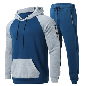 Premium Quality Modern Design Man's Solid Color 450 GSM 100% Cotton Breathable Knitted Casual Hooded Winter 2-Piece Set - Product Image 3
