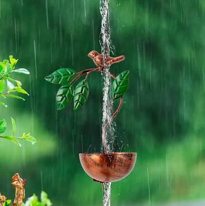 Chaîne de pluie décorative motif feuille et oiseau, idéale pour balcon et terrasse, élément décoratif de circulation d'eau, fabriquée à la main en Inde - Product Image 3