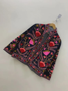 Velvet Suzani Bomber <b>Jacket</b> Hand Embroidered Boho Vintage Short Coat Free Size Ethnic Wear Traditional Embroidery <b>Reversible</b> - Product Image 2