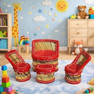 Ecowoodies - Juego de Sillas Infantiles de Ratán Rojo Hechas a Mano, Modernas, para Interiores y Exteriores, Otomana Reclinable, Muebles para Sesiones de Fotos en la Habitación de los Niños - Product Image 1