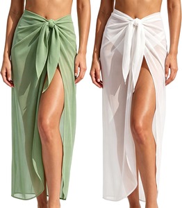 Womens Floral/Plaid <b>Maxi</b> Chiffon Swim Cover Sarong Lightweight Quick-Dry Beach <b>Wrap</b> <b>Skirt</b> for Poolside Vacation - Product Image 1