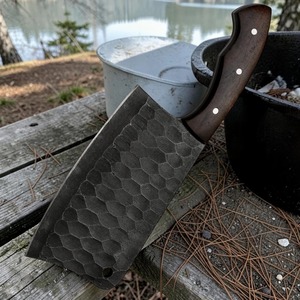 Couteau à hacher forgé à la main en acier à haute teneur en carbone, couteau de boucher pour hacher la viande, couteau de chef de cuisine avec manche en bois et étui en cuir OEM - Product Image 2