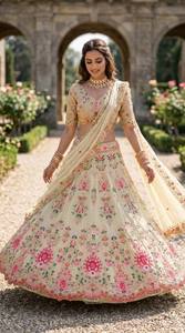 Lehenga Choli en soie rose brodée, longueur au sol, tenue de mariage traditionnelle pour femmes, style Inde Pakistan - Product Image 3