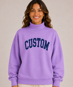 Women's Oversized Mock Neck Sweatshirt, Custom Logo Printing, 100% Cotton Pullover, <b>Drop</b> Shoulder Casual Streetwear - Product Image 1