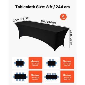 Paquete de 6 Manteles Rectangulares de Spandex Negro de 8 Pies, Protector de Mesa Lavable, Resistente a las Arrugas, Fundas Elásticas para Eventos, Cócteles y Banquetes - Product Image 4
