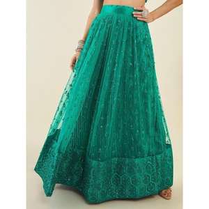 Majestic Teal Green Sequin <b>Net</b> Mehandi Wear Lehenga Choli With <b>Dupatta</b> - Product Image 3