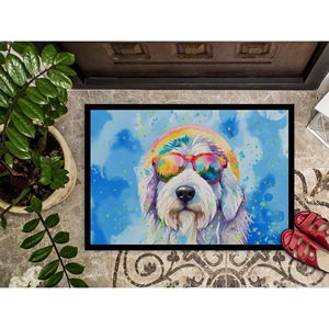 Old English Sheepdog Hippie Felpudo Antideslizante Interior/Exterior Lavable Alfombra de pila baja 24H X 36W para entrada de puerta delantera - Product Image 3