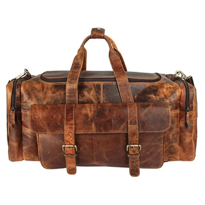 Men's Premium Large Capacity Gym Travel Duffel <b>Bag</b> Custom Brown 100% Genuine Leather Shoulder <b>Bag</b> <b>Overnight</b> Weekender Sports <b>Bag</b> - Product Image 1