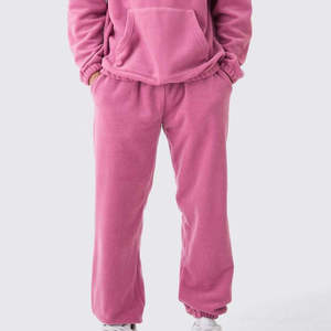 Men's <b>Pink</b> Fleece <b>Tracksuit</b> Hoodie <b>Set</b> Solid Color Casual Loose Fit Full Length Sweatpants With Side Pockets Autumn Wear - Product Image 4