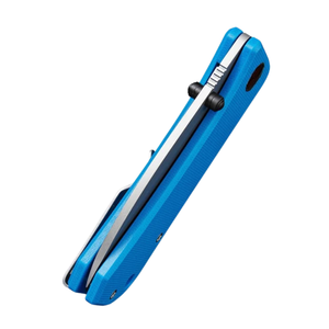 Couteau pliant bleu avec lame argentée, poignée texturée, clip de ceinture en métal, design compact et portable, pliage manuel - Product Image 3
