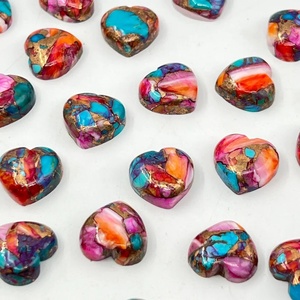 Cabujón en forma de corazón de dalia púrpura espinosa con turquesa, piedra preciosa suelta para la fabricación de joyas - Product Image 1